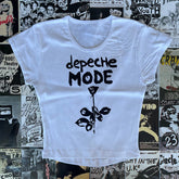 Bxoxo Y2K Harajuku casual baby short-sleeved rose pattern print white T-shirt street American retro sexy crop top goth rock streetwear